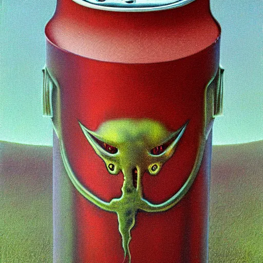 Image similar to can of Monster energy drink by Zdzisław Beksiński, oil on canvas