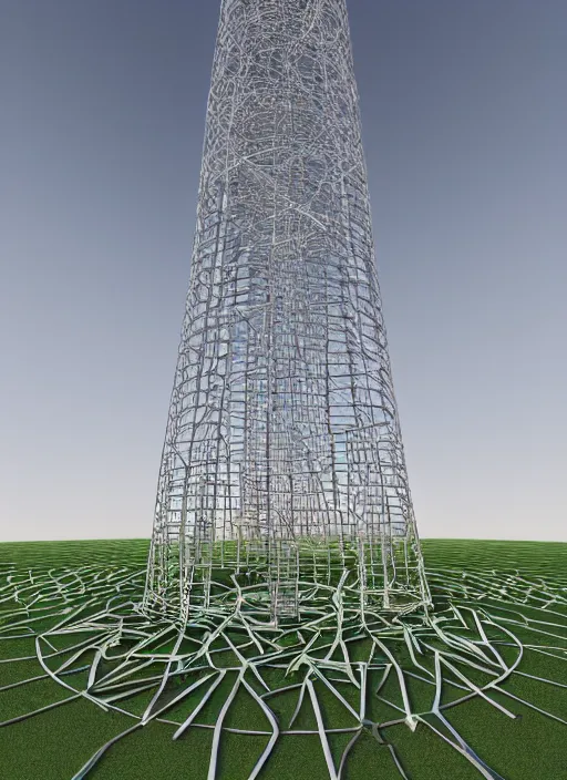 Image similar to highly detailed realistic architecture 3 d render of a stele shukhov tower standing in a city park, archdaily, made in unreal engine 4 octane render