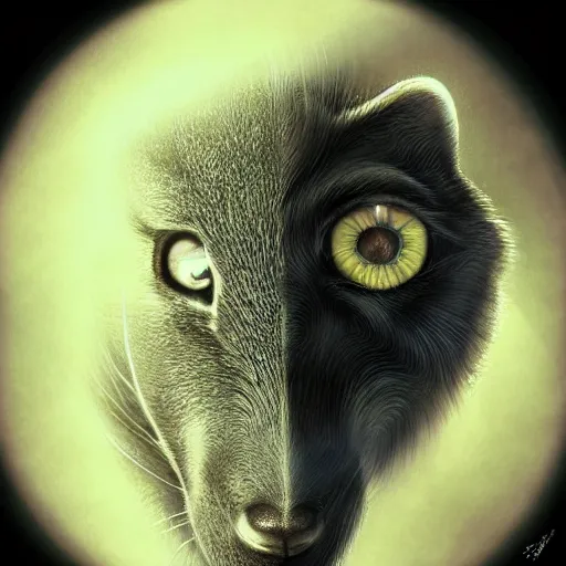 Image similar to macro photograph of a rabbit eye with a reflection of a wolf in it, intricate, elegant, highly detailed, centered, digital painting, artstation, concept art, smooth, sharp focus, illustration, artgerm, donato giancola, Joseph Christian Leyendecker, WLOP, Boris Vallejo, Artgerm