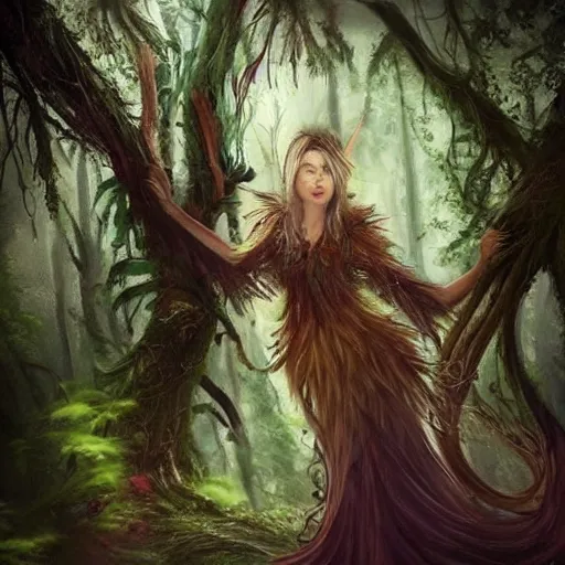 Image similar to forest trees https://media.discordapp.net/attachments/1005597369187958895/1006585564142776320/a_beautiful_fantasy_woman_makes_camp_under_a_large_mushroom_moss_dewdrops_rainstorm_watercolor_dramatic_lighting_cinematic_establishin_-H_704_-n_9_-i_-s_150_-S_664894794_ts-1660000276_idx-2.png