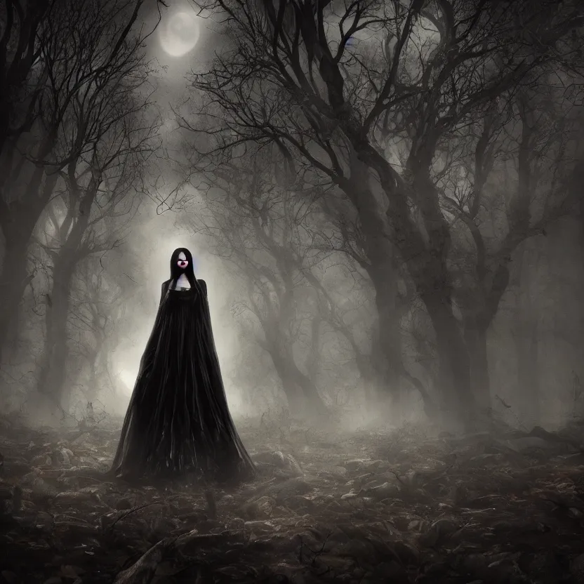 Image similar to stunning otherworldly Gothic goddess of beauty, dark and mysterious, atmospheric, ominous, eerie, cinematic, Epic, 8k, 4k, ultra detail, ultra realistic, rendered by awesomeness