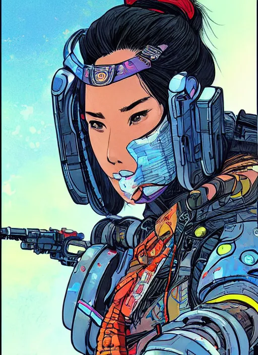 Prompt: sophia tanaka. apex legends cyberpunk samurai lady. concept art by james gurney and mœbius. gorgeous face.