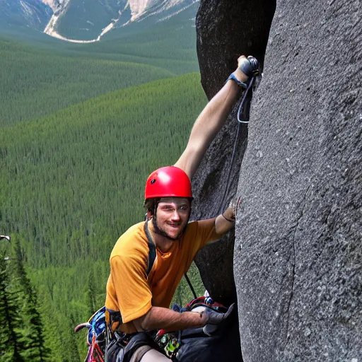 Prompt: a photo of a rock - climber in the canadian rockies