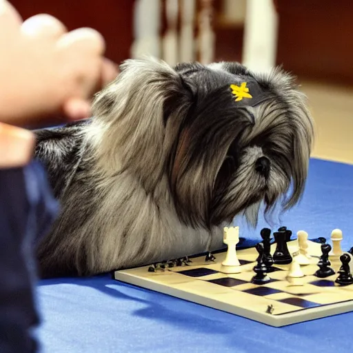 Image similar to cute shi tzu playing chess