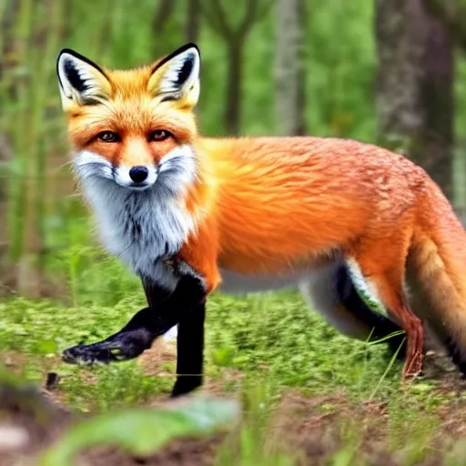 Prompt: a light red fox is biting it's own tale in the woods, ghibly anime