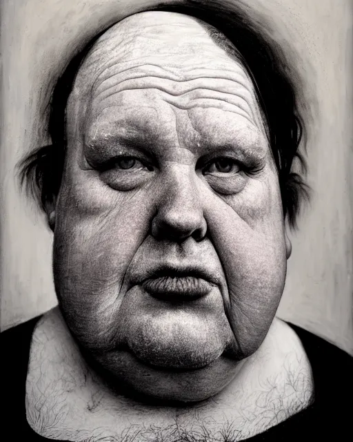 Image similar to an extreme close up portrait a very ordinary overweight old man with an blank expression, by joel peter witkin and sarah moon, very pale skin, very blurry, translucent white skin, foggy, oil painting, photorealistic, anatomically correct, beautiful perfect face, visible brushstrokes, sharp focus, highly detailed, cinematic lighting, 8 k, hd