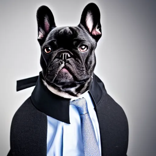 Image similar to black french bulldog wearing businessman attire