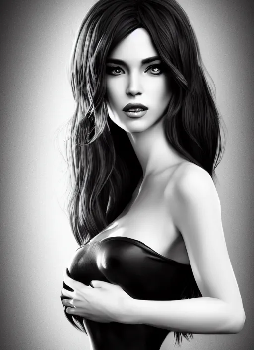 Image similar to full body portrait of a beautiful woman in black and white, photorealistic, hair down to waist, in the style of Kevin Kostic, art by diego fazio and diegoKoi and artgerm, hyper sharp focus, 8k highly detailed