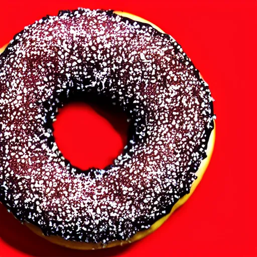 Image similar to Perfectly circular!!!!!! donut!!!!! in the shape!!!!!! of a strawberry!!!!!!, trending on artstation, 4k, 8k, professional photography, overhead shot, 35mm lens