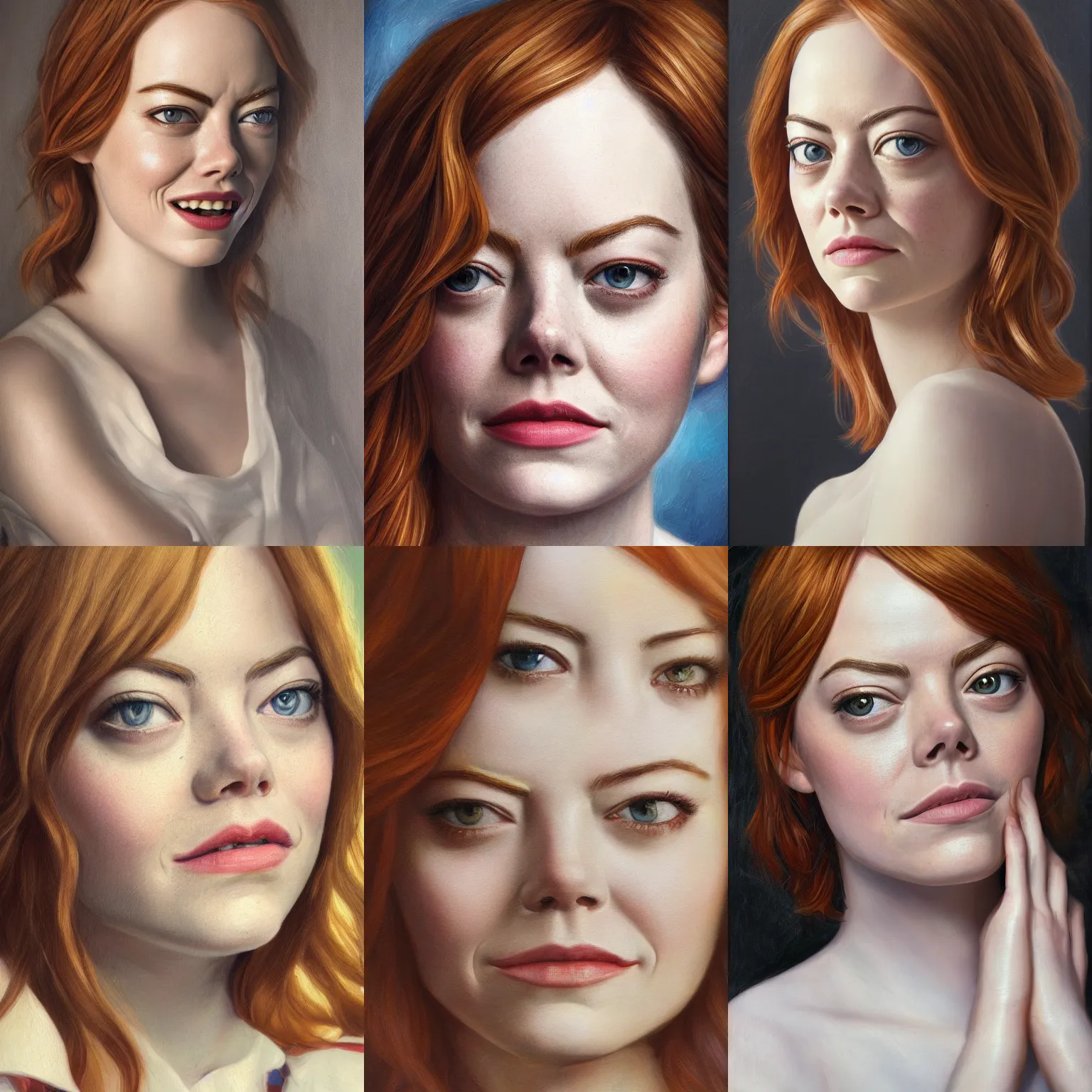 Prompt: Emma Stone, the Golden Ratio, oil on canvas, intricate, portrait, 8k highly professionally detailed, HDR, CGsociety