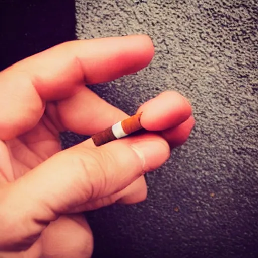 Image similar to cigarette in fingers, hand holding cigarette, hyper realistic