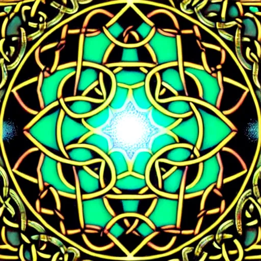 Image similar to ornate psychedelic twisting three dimensional celtic pattern vortex inside a hexagonal shape, intricate detail, complex