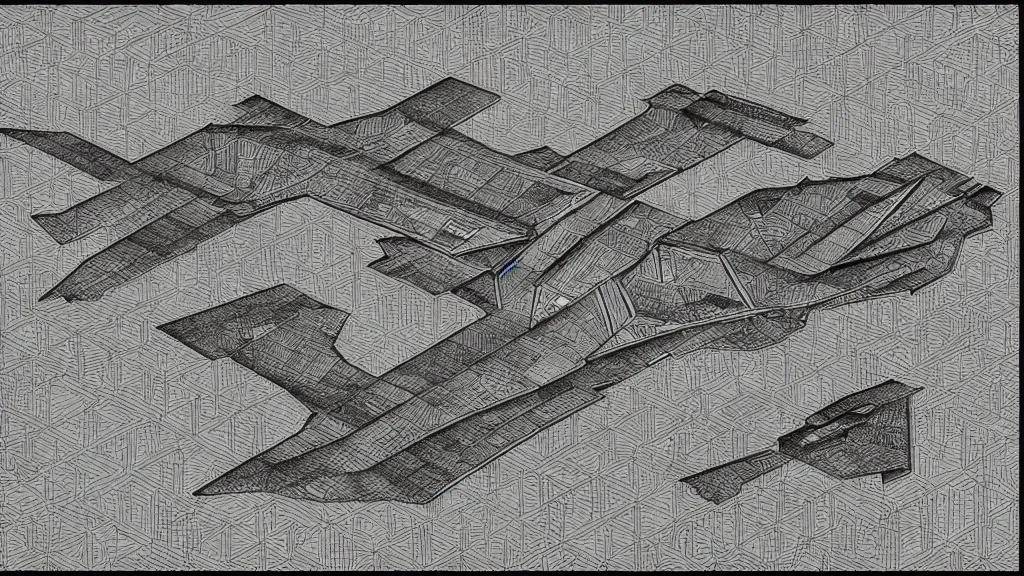 Prompt: stealth bomber blueprints drawn by M.C. Escher