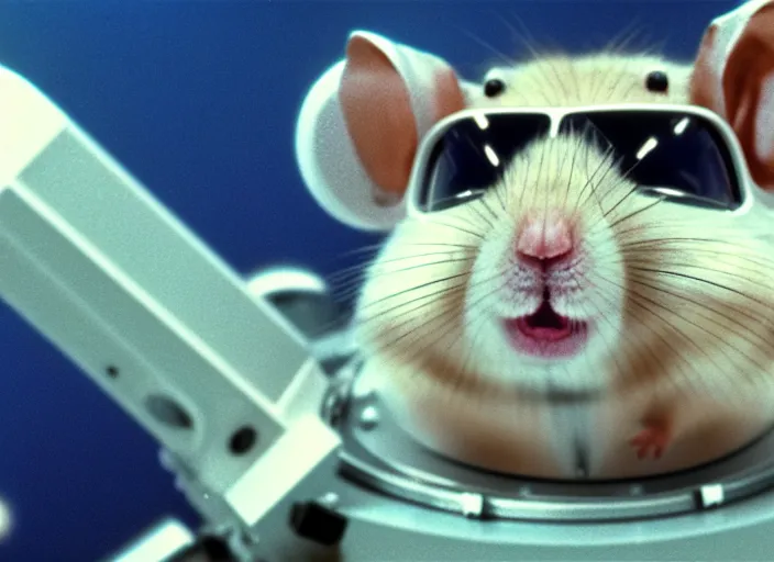 Image similar to film still of a hamster working for mission control at nasa, 8 k