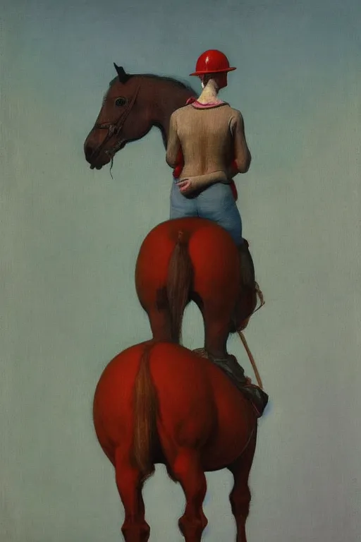 Prompt: a horse stands on the back of a horse c with head astronaut, hauntingly surreal, highly detailed painting by francis bacon, edward hopper, adrian ghenie, gerhard richter, and james jean soft light 4 k,