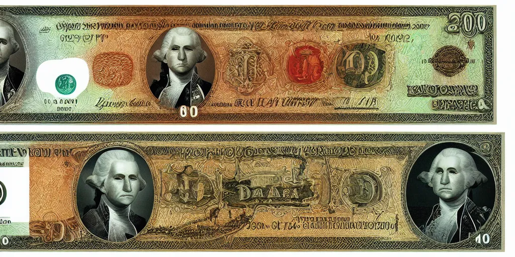 Prompt: high tech usd banknote, george washington, realistic, many small details, 8 k, sharp, clean, grid, by moebius, peter mohrbacher, doug mahnke, leonardo da vinci,