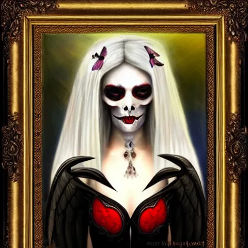 Image similar to candid photographic portrait, goddess of death, by anne stokes