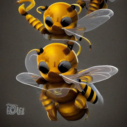 Prompt: A giant bee fighting a bunch of tiny bears, digital art, concept art, 3d animated