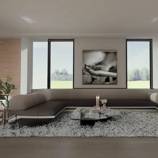 Image similar to photorealistic living room