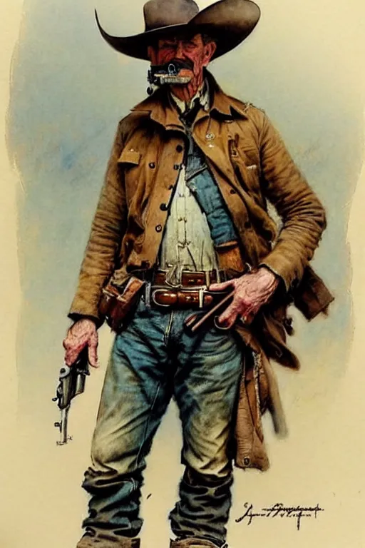 Prompt: (((((1950s wold west gunfighter . muted colors.))))) by Jean-Baptiste Monge !!!!!!!!!!!!!!!!!!!!!!!!!!!