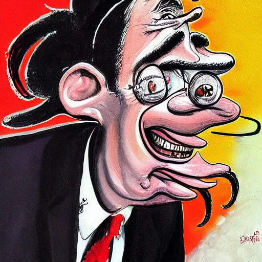 Image similar to a detailed painting mr. bean by gerald scarfe and ralph steadman