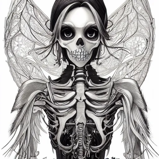 Prompt: anime manga skull portrait young woman angel disney skeleton, intricate, elegant, highly detailed, digital art, ffffound, art by JC Leyendecker and sachin teng