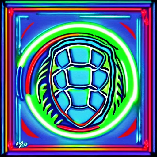 Prompt: turtle portrait, 8 0 s synch, wave, neon