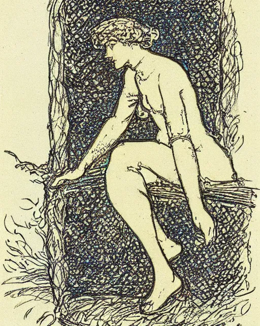 Prompt: beautiful woman by henri privat - livemont, delicate risograph