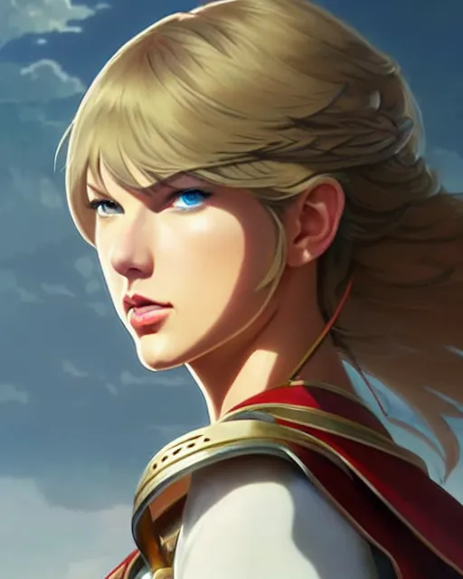 Prompt: azctec warrior, taylor swift, detailed perfect face, exquisite details, fire magic, mid view, design on a white background, by studio muti, greg rutkowski makoto shinkai takashi takeuchi studio ghibli