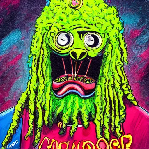 Image similar to a snoop dogg tennis ball monster, snoop dogg, colorful, digital art, fantasy, magic, chalk, trending on artstation, ultra detailed, professional illustration by basil gogos