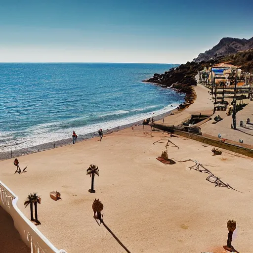 Prompt: El Balneario in Pedregalejo playa in Málaga by Noah Bradley