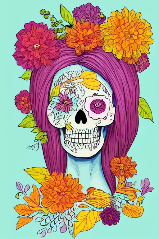 Image similar to portrait of a flower skeletor girl, art by milka oxana, sticker, colorful, illustration, highly detailed, simple, smooth and clean vector curves, no jagged lines, vector art, smooth