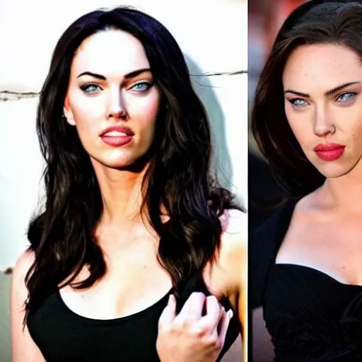 Prompt: an actress that looks like both megan fox and scarlett johansson