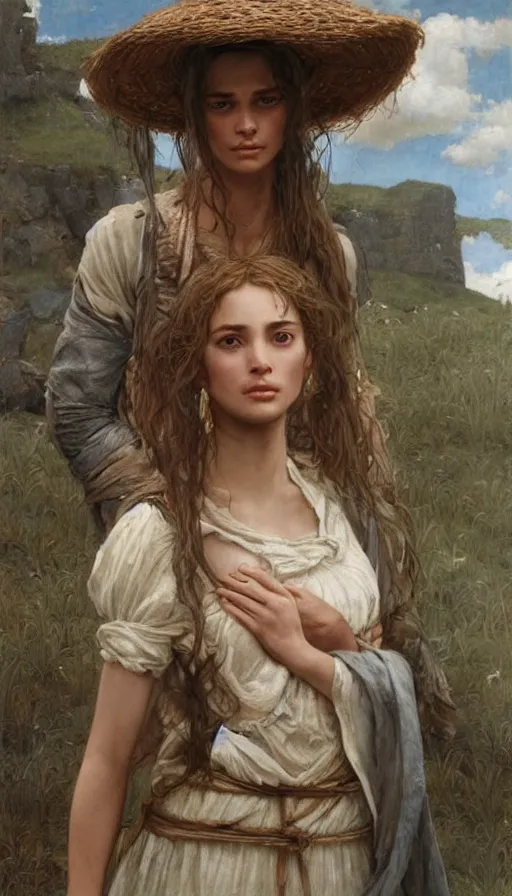 Image similar to epic masterpiece young emanuelle beart as peasant, sweaty skin, hyperrealistic, octane render, cinematic, beautiful face and flawless skin, perfect hands, 5 fingers, by edgar maxence and ross tran and michael whelan, legends of runeterra