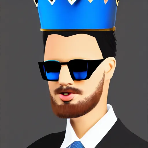 Prompt: rich businessman wearing an expensive blue crown and black shades , digital painting , digital art , artstation , devian art , 4k , HD