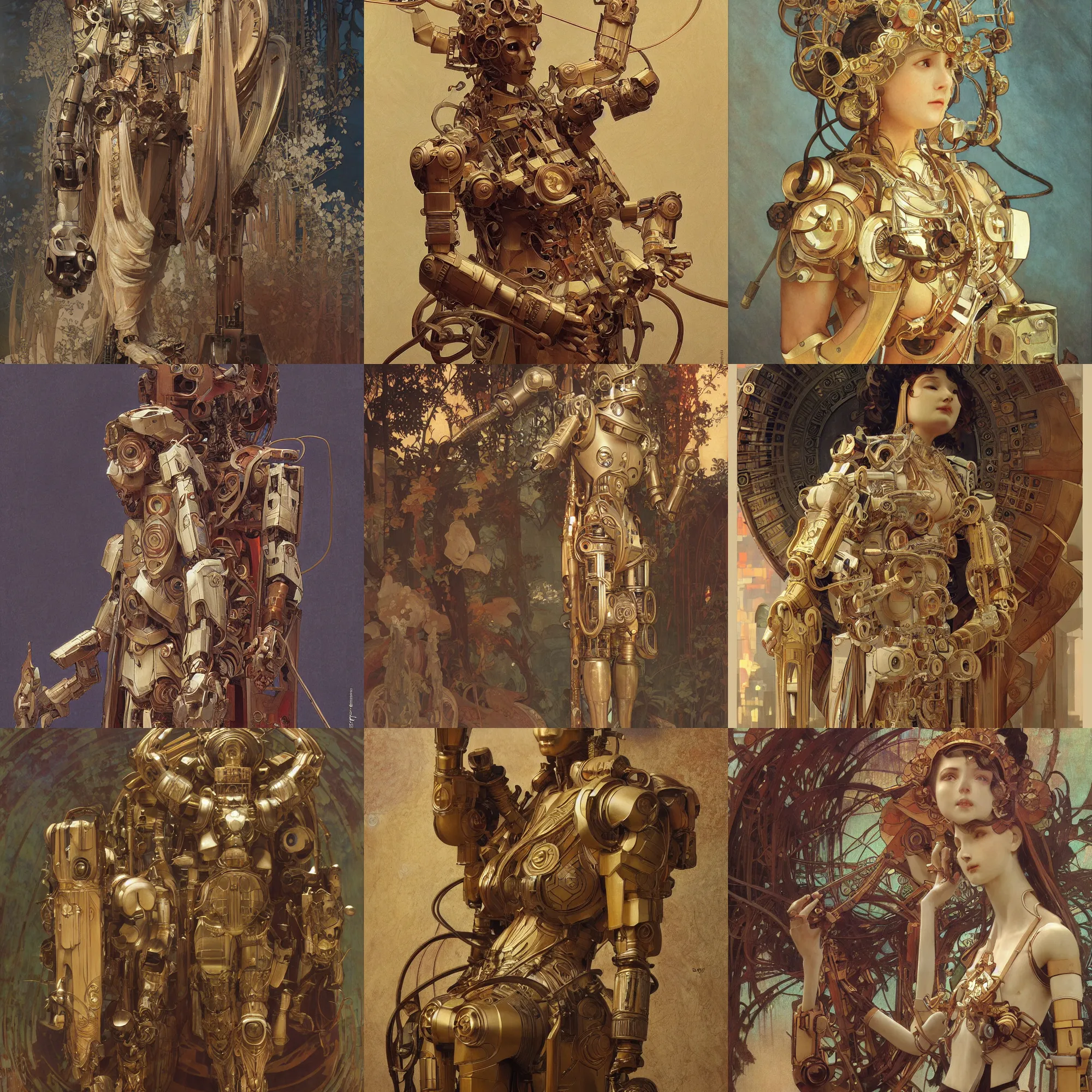 Prompt: octane render ultra photorealistic hyper detailed, a very very cute wooden mystical statue robot of the roman natural in a contemporary art gallery in neo tokyo artwork by alphonse mucha greg rutkowski