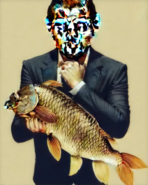 Image similar to photograph of leonardo dicaprio holding a carp in his both hands. movie poster, illustration by bartek fedyczak, erak note, tooth wu, neil richards, kan liu, siwoo kim, jisu choe, trending on art station