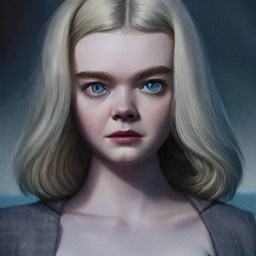 a striking hyper real illustration of Elle Fanning in | Stable ...