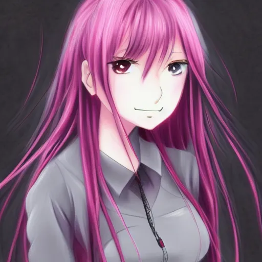 Image similar to an anime girl with long hair and pink eyes, an anime drawing by Jin Homura, featured on pixiv, neo-romanticism, anime, pixiv, deviantart hd