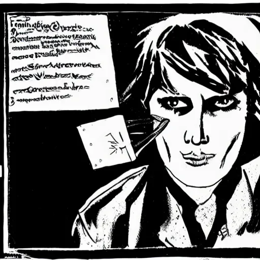 Image similar to A punk rock album from the 70s, illustration, b&w, slightly minimal, comic book style, by Raymond Pettibon