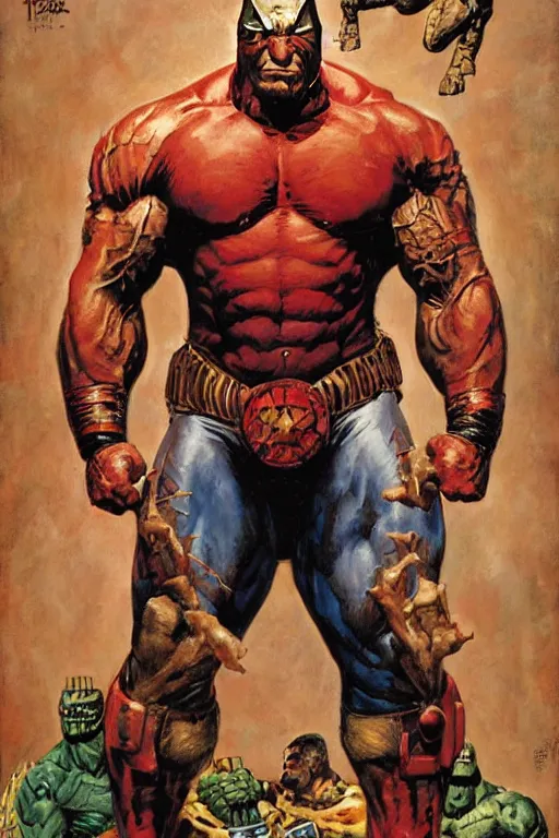 Image similar to full body and head portrait of dave bautista as superhero juggernaut, painted by norman rockwell and phil hale and greg staples and tom lovell and frank schoonover and jack kirby, single character