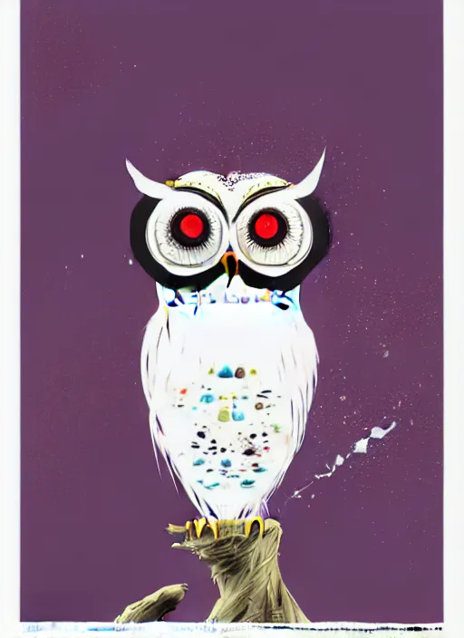 Image similar to arrogant elegant medium shot of white one - eyes owl dressed in samurai garment, pixiv fanbox, dramatic lighting, maximalist pastel color palette, splatter paint, pixar and disney exploded - view drawing, graphic novel by fiona staples and dustin nguyen, peter elson, alan bean, wangechi mutu, clean cel shaded vector art, trending on artstation