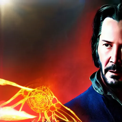 Prompt: Keanu Reeves as Dr. Strange, mcu, concept art, high definition photography, professional photography, 8k