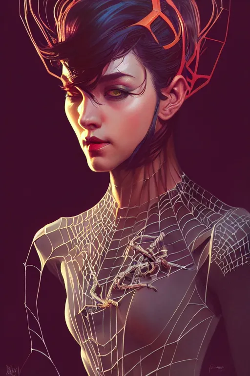 Prompt: a portrait of spider - punk, fantasy, sharp focus, intricate, elegant, digital painting, artstation, matte, highly detailed, concept art, illustration, ambient lighting, art by ilya kuvshinov, artgerm, alphonse mucha, and greg rutkowski