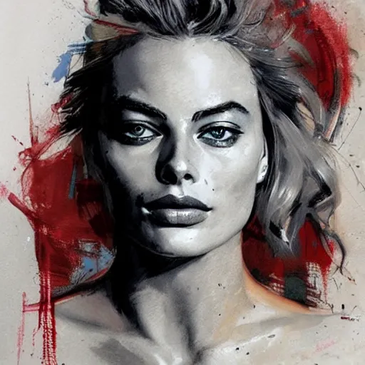 Image similar to portrait of margot robbie, artwork by guy denning and charlie bowater,