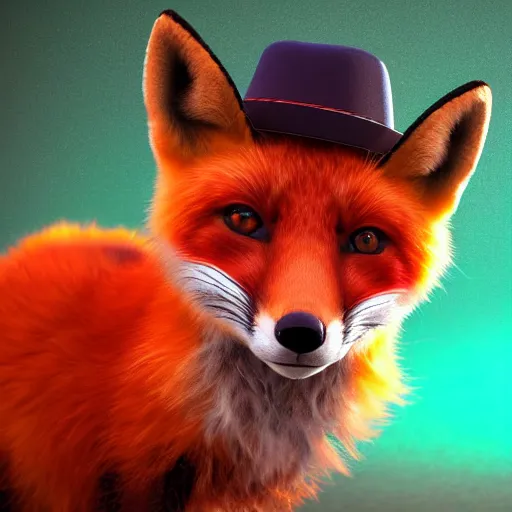 Image similar to Photorealistic cute red fox wearing a sombrero. Hyperdetailed photorealism, 108 megapixels, amazing depth, glowing rich colors, powerful imagery, psychedelic Overtones, 3D finalrender, 3d shading, cinematic lighting, artstation concept art