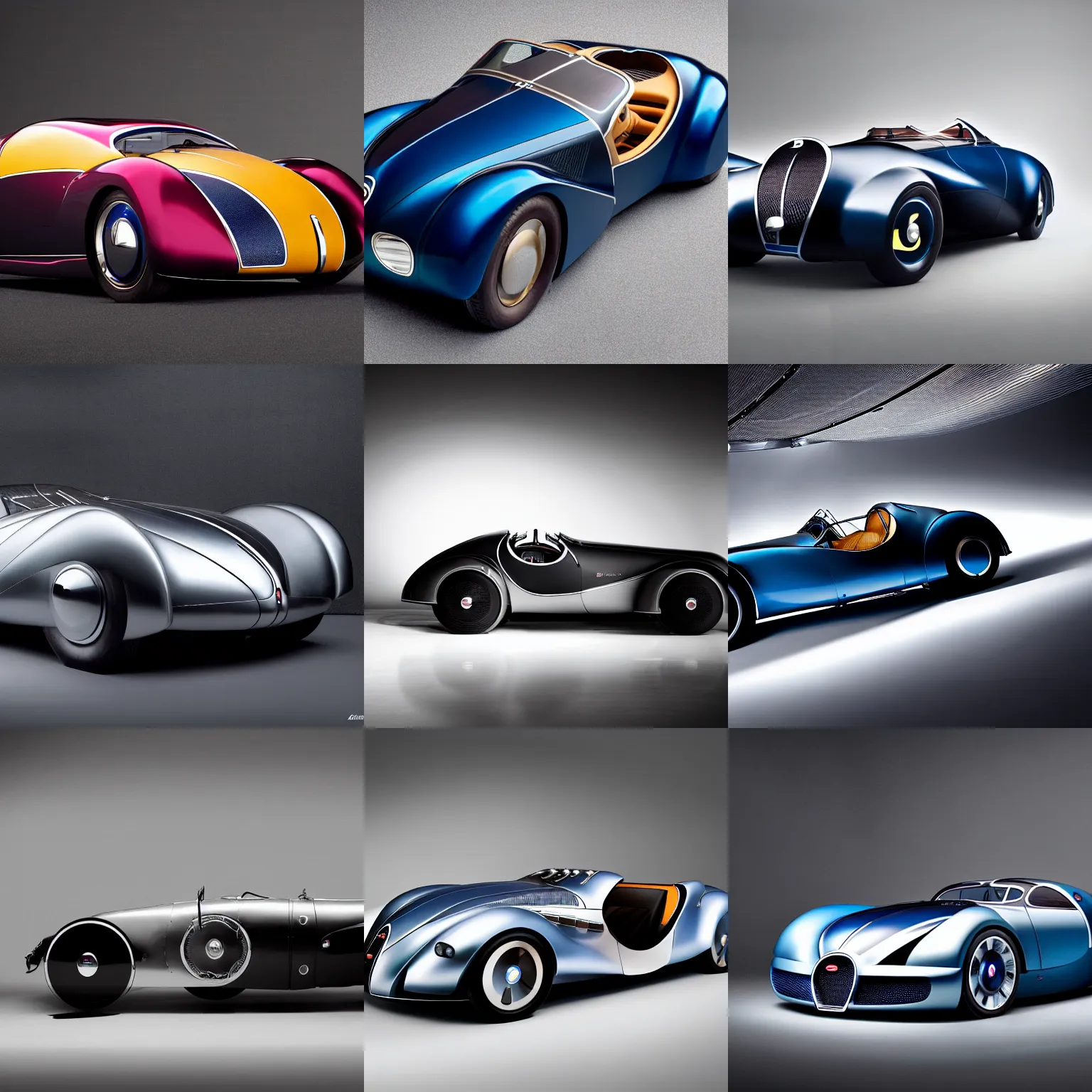 Prompt: a futuristic bugatti type 5 7 sc atlantic concept, studio lighting, car magazine photography