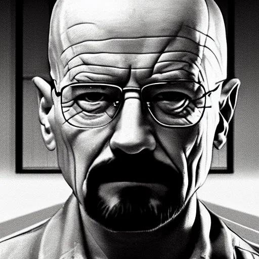 Prompt: cctv security footage of walter white looking at the camera