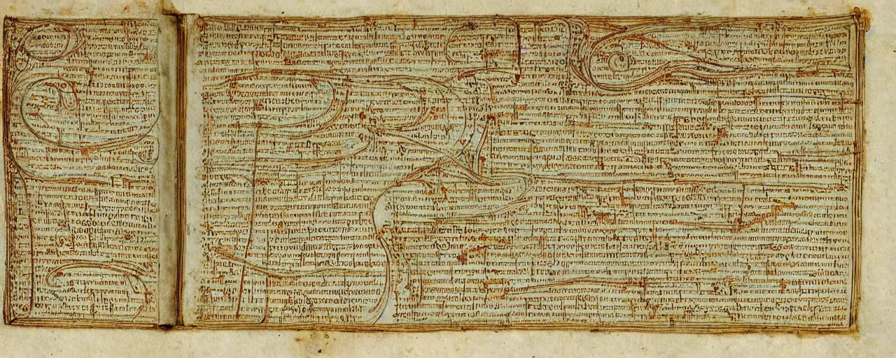 Image similar to ancient book detailing spaghetti, in the style of the voynich manuscript, fine detail,