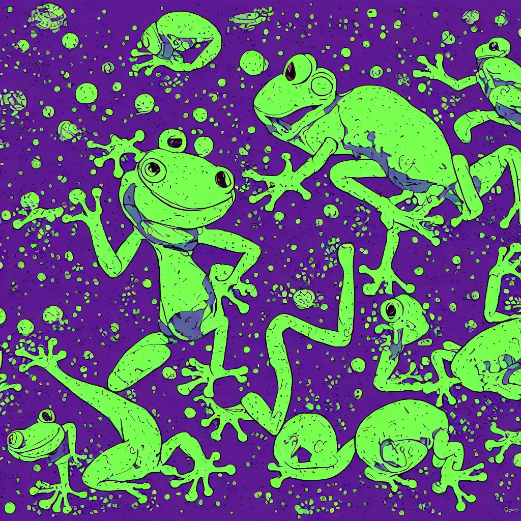 Image similar to indigo toads, frogs, ryuta ueda artwork, breakcore, jet set radio artwork, y 2 k, gloom, space, cel - shaded art style, indigo rainbow, data, minimal, code, cybernetic, dark, eerie, cyber